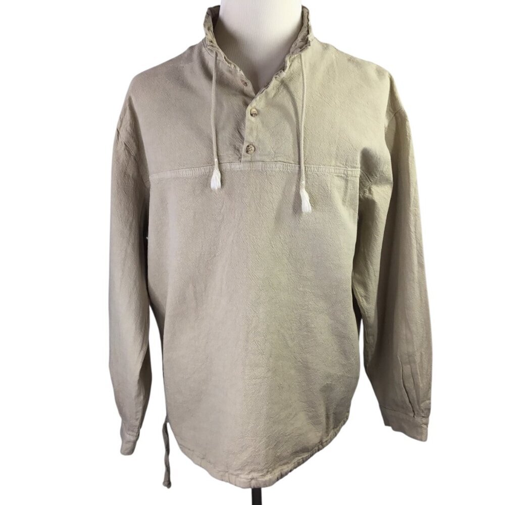 Cottonseed Casual Wear Henley Shirt Men's XXL Long Sleeve Drawstring USA Beige